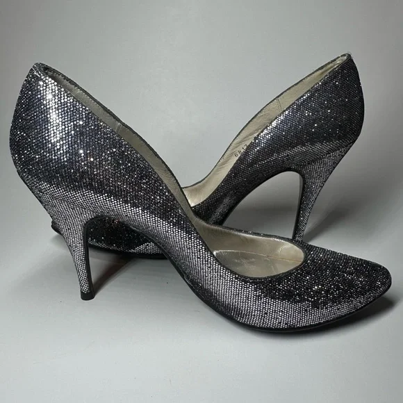 Stuart Weitzman Heels Pointed Toe Pumps Sparkle Glitter Bridal Glam Leather 8.5B - Picture 6 of 12